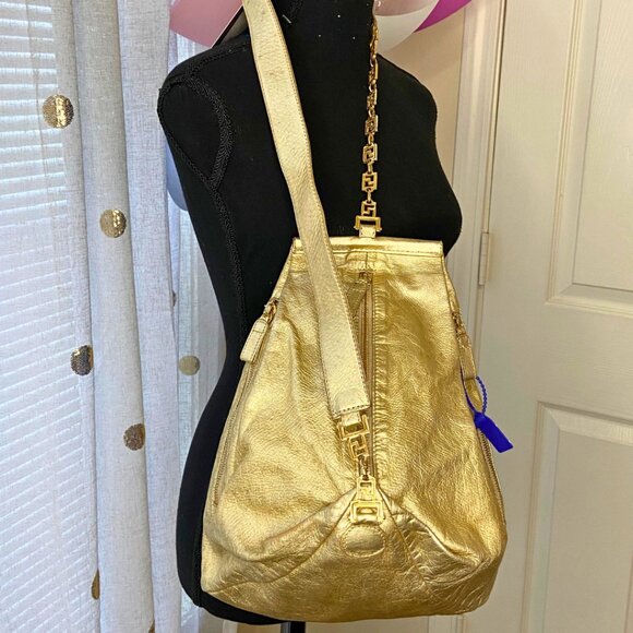VERSACE LEATHER ONE SHOULDER BACKPACK - GOLD (RARE) main image 4